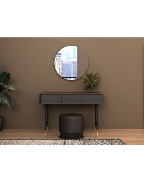 Pouf assise revêtue de similicuir gris foncé gris/noir - 14x43x43 cm