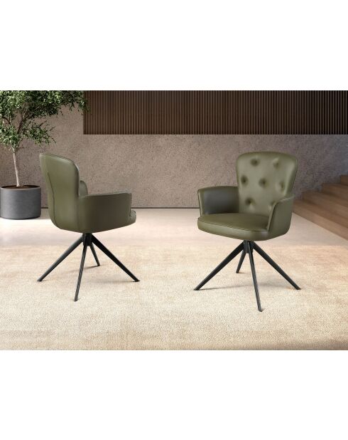 Draaibare fauteuil van imitatieleer met armleuningen donkergroen/zwart - 13x60x63 cm