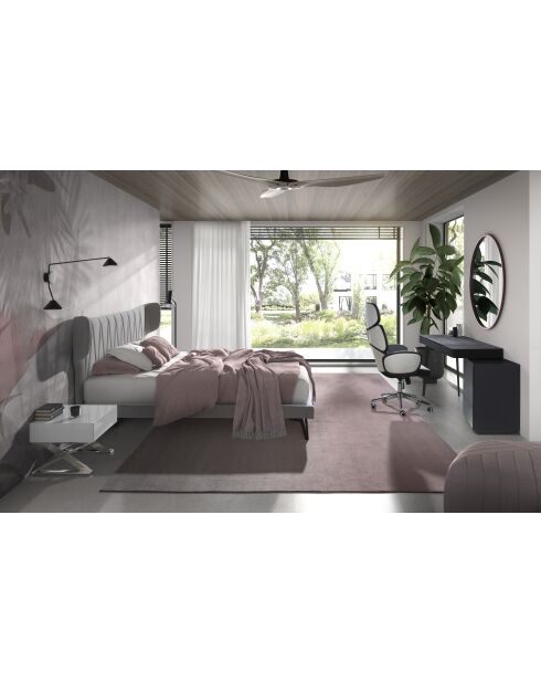 Lit double  avec tête de lit originale gris/noir - 108x233x213 cm