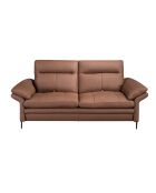 2-zits leren bank bruin/donker staal - 65x195x118 cm