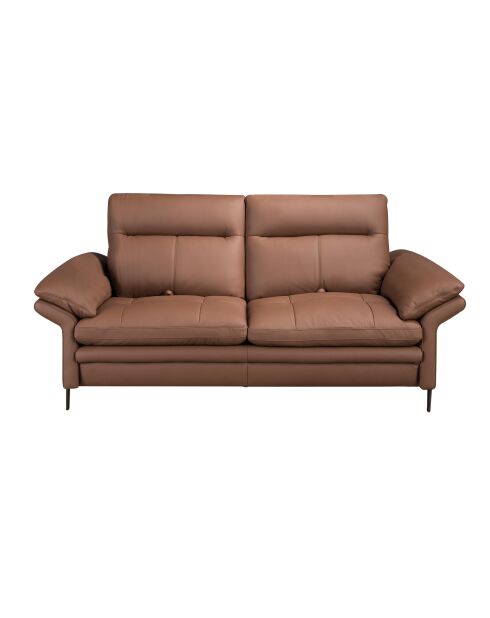 2-zits leren bank bruin/donker staal - 65x195x118 cm