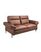 2-zits leren bank bruin/donker staal - 65x195x118 cm