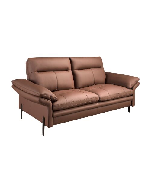 2-zits leren bank bruin/donker staal - 65x195x118 cm