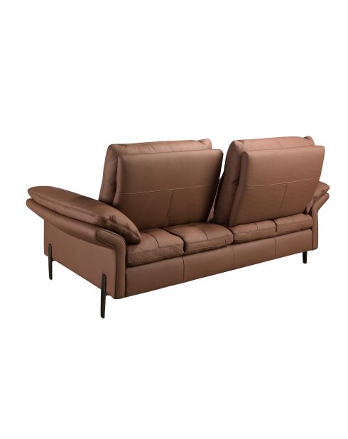 2-zits leren bank bruin/donker staal - 65x195x118 cm