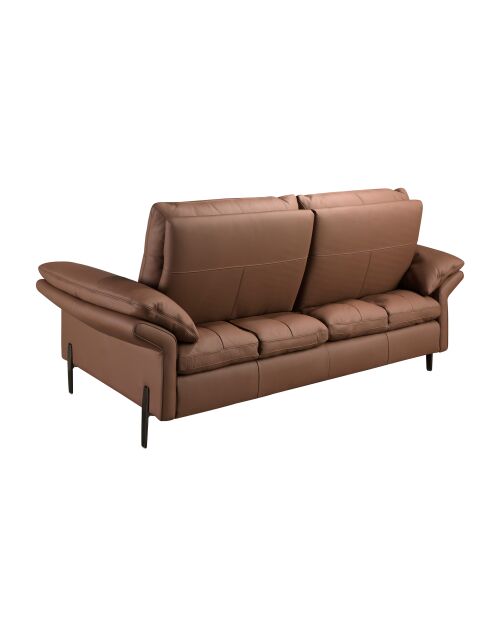 2-zits leren bank bruin/donker staal - 65x195x118 cm