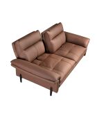 2-zits leren bank bruin/donker staal - 65x195x118 cm