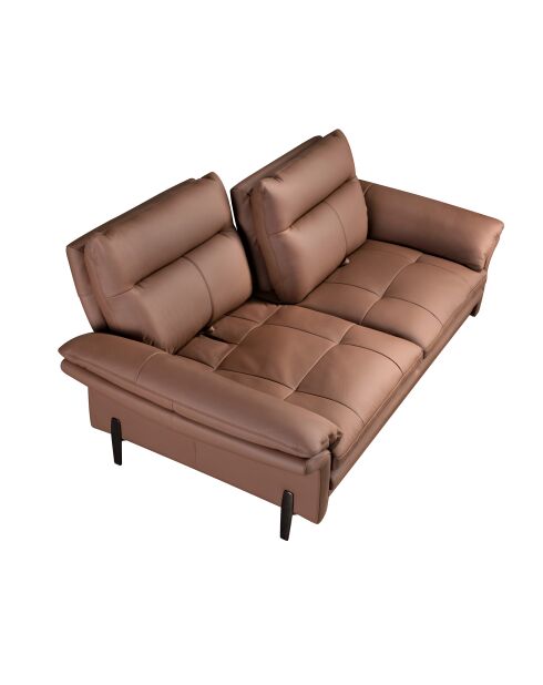2-zits leren bank bruin/donker staal - 65x195x118 cm