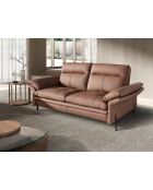 2-zits leren bank bruin/donker staal - 65x195x118 cm