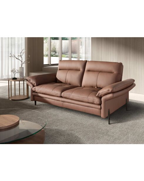 2-zits leren bank bruin/donker staal - 65x195x118 cm