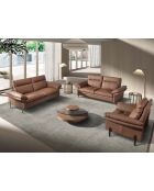 2-zits leren bank bruin/donker staal - 65x195x118 cm