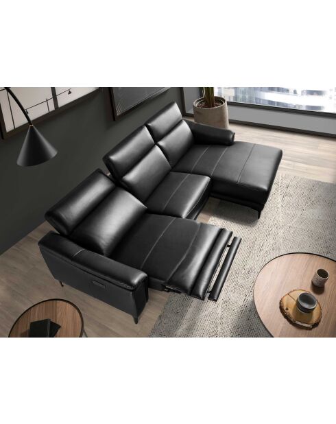 Divano angolare sinistro relax a 5 posti in pelle nera - 136x272x168 cm