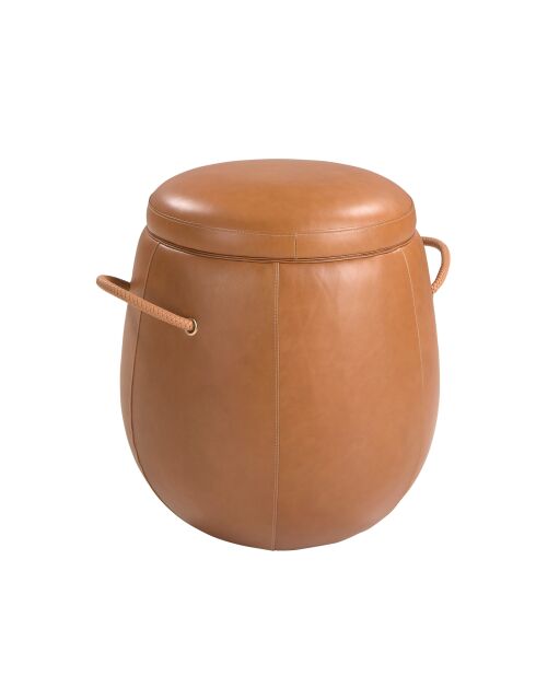 Pouf en cuir de vachette chameau - 13x52x52 cm