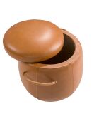 Pouf en cuir de vachette chameau - 13x52x52 cm