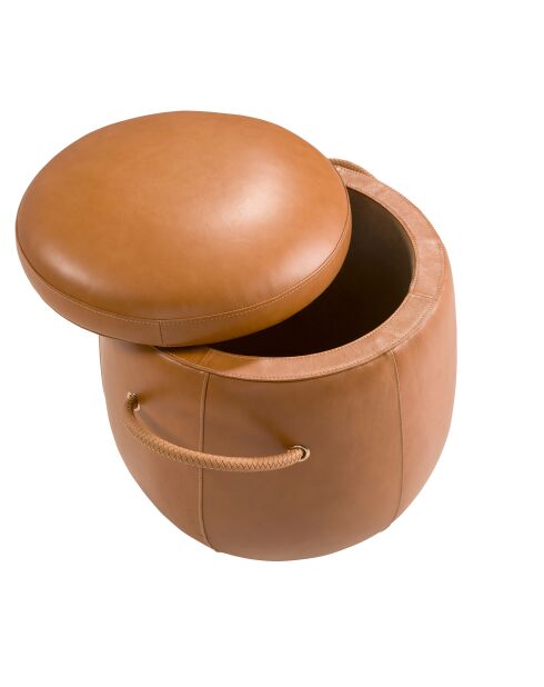 Pouf en cuir de vachette chameau - 13x52x52 cm