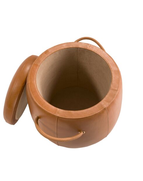 Pouf en cuir de vachette chameau - 13x52x52 cm