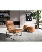 Pouf en cuir de vachette chameau - 13x52x52 cm