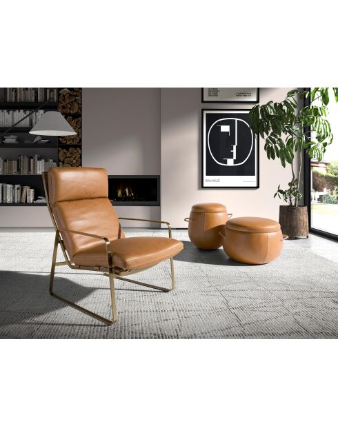 Pouf en cuir de vachette chameau - 13x52x52 cm