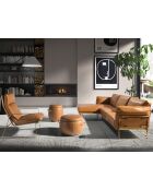 Pouf en cuir de vachette chameau - 13x52x52 cm