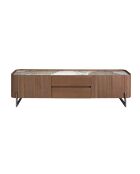 Meuble TV  avec structure en bois plaqué blanc/acier foncé/noyer - 82x200x45 cm