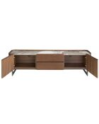 Meuble TV  avec structure en bois plaqué blanc/acier foncé/noyer - 82x200x45 cm