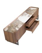 Meuble TV  avec structure en bois plaqué blanc/acier foncé/noyer - 82x200x45 cm