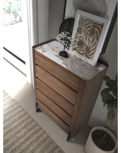 Chiffonnier blanc/acier foncé/noyer - 50x80x40 cm