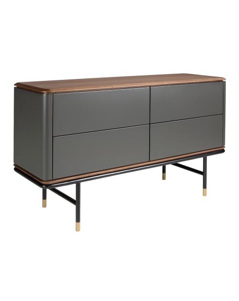 Commode gris foncé/noyer/or - 72x140x45 cm