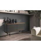 Commode  gris foncé/noyer/or - 72x140x45 cm