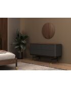 Commode  gris foncé/noyer/or - 72x140x45 cm