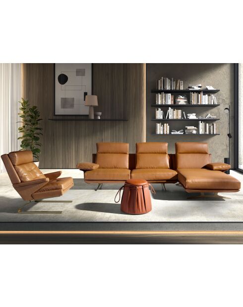 Fauteuil en Cuir à accoudoirs  chameau/or - 46x77x99 cm