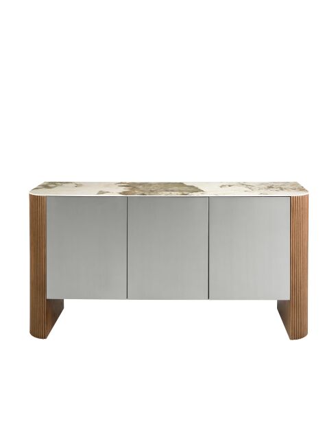 Buffet au design moderne blanc/noyer/argent - 90x160x45 cm