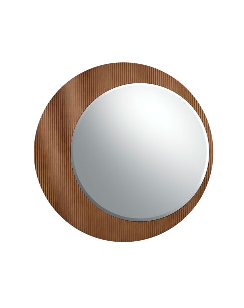 Miroir mural rond  avec cadre en bois couleur noyer noyer - 17x110x110 cm