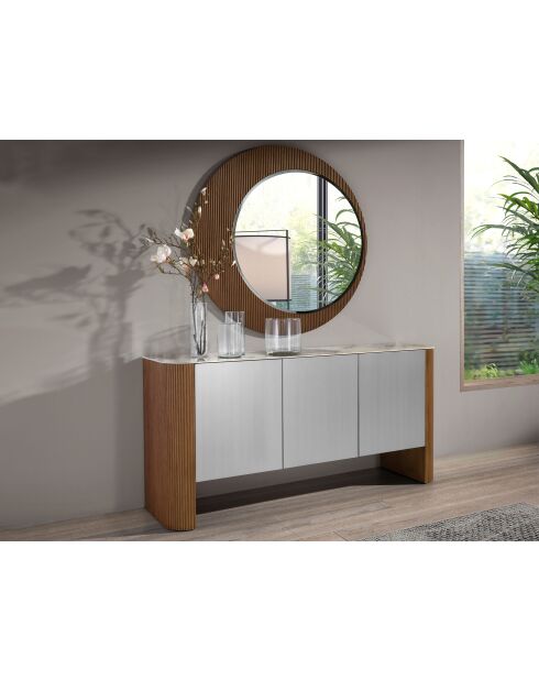 Miroir mural rond  avec cadre en bois couleur noyer noyer - 17x110x110 cm