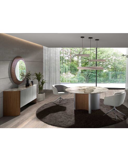 Miroir mural rond  avec cadre en bois couleur noyer noyer - 17x110x110 cm