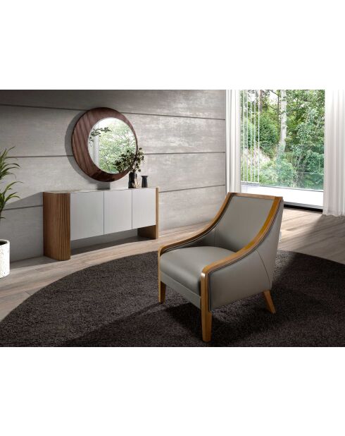 Miroir mural rond  avec cadre en bois couleur noyer noyer - 17x110x110 cm