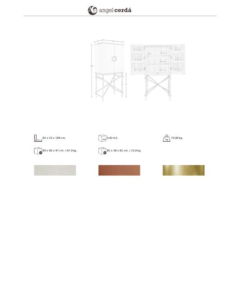 Buffet haut  gris clair/or - 70x82x53 cm