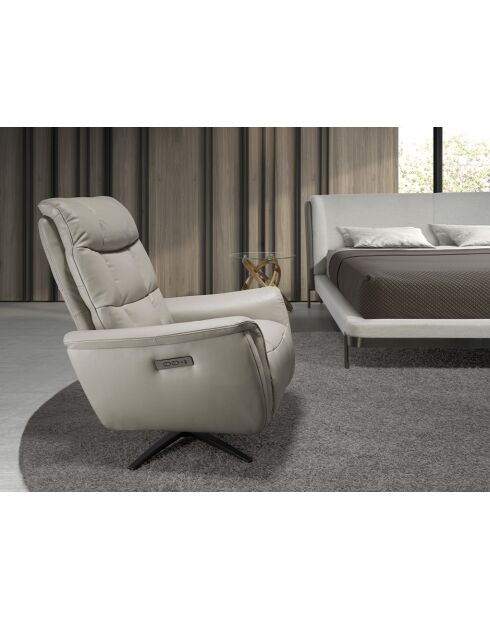 Relax draaibare leren fauteuil met armleuningen grijs/zwart - 54x85x80 cm