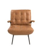 Lederen fauteuil met armleuningen bruin/gezwart staal - 22x70x91 cm