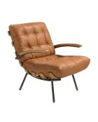 Lederen fauteuil met armleuningen bruin/gezwart staal - 22x70x91 cm