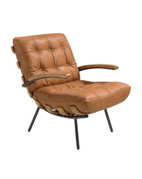 Lederen fauteuil met armleuningen bruin/gezwart staal - 22x70x91 cm