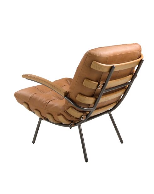 Lederen fauteuil met armleuningen bruin/gezwart staal - 22x70x91 cm