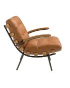 Lederen fauteuil met armleuningen bruin/gezwart staal - 22x70x91 cm