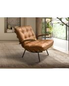 Lederen fauteuil met armleuningen bruin/gezwart staal - 22x70x91 cm