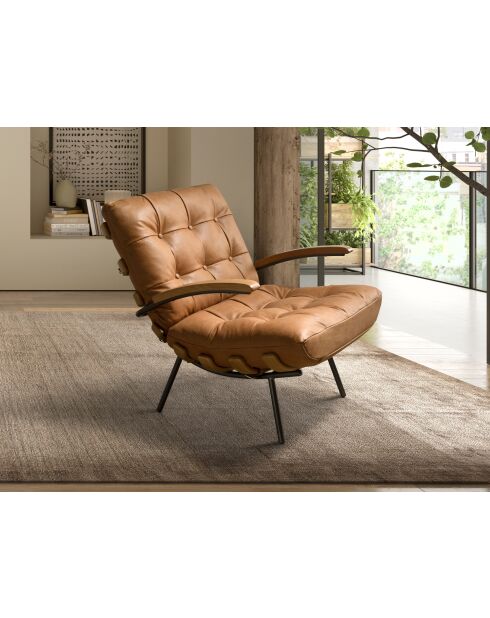 Lederen fauteuil met armleuningen bruin/gezwart staal - 22x70x91 cm