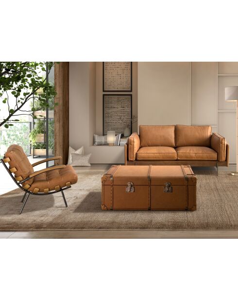Lederen fauteuil met armleuningen bruin/gezwart staal - 22x70x91 cm