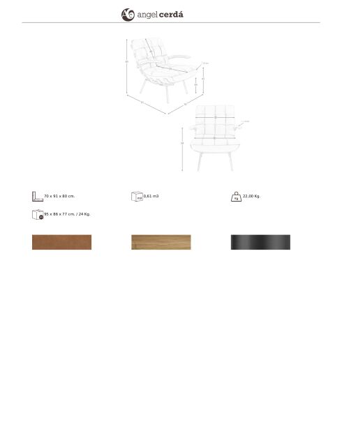 Lederen fauteuil met armleuningen bruin/gezwart staal - 22x70x91 cm