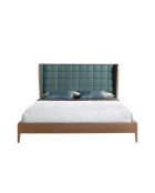 Lit double  avec tête de lit originale en similicuir vert foncé/noyer - 135x206x213 cm