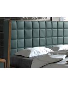 Lit double  avec tête de lit originale en similicuir vert foncé/noyer - 135x206x213 cm