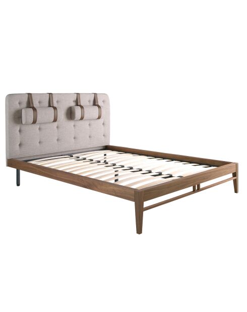 Lit double  avec tête de lit originale gris/noyer - 52x172x216 cm