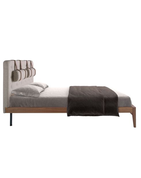 Lit double  avec tête de lit originale gris/noyer - 52x172x216 cm